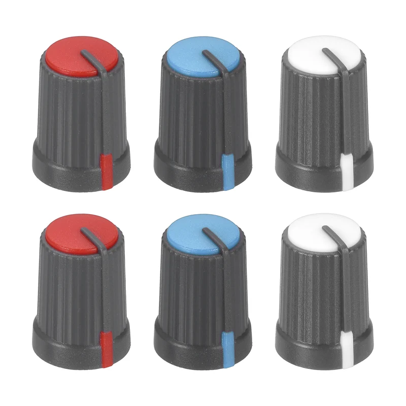 6pcs Potentiometer Knobs 6mm D Type Shaft Hole Gray White Gray Red