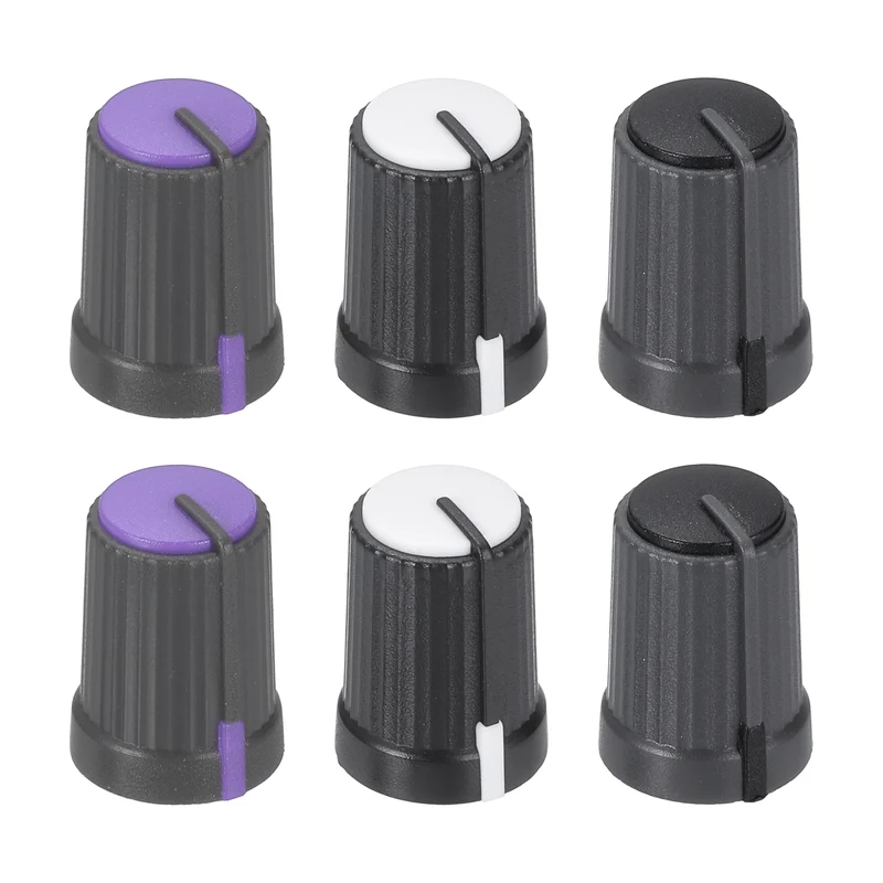 6pcs Potentiometer Knobs 6mm D Type Shaft Hole Black White Gray Black