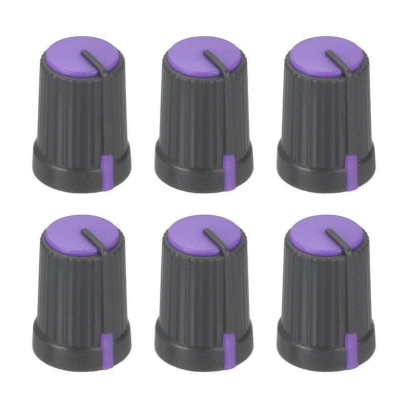 6pcs Potentiometer Knobs 6mm D Type Shaft Hole Gray Purple