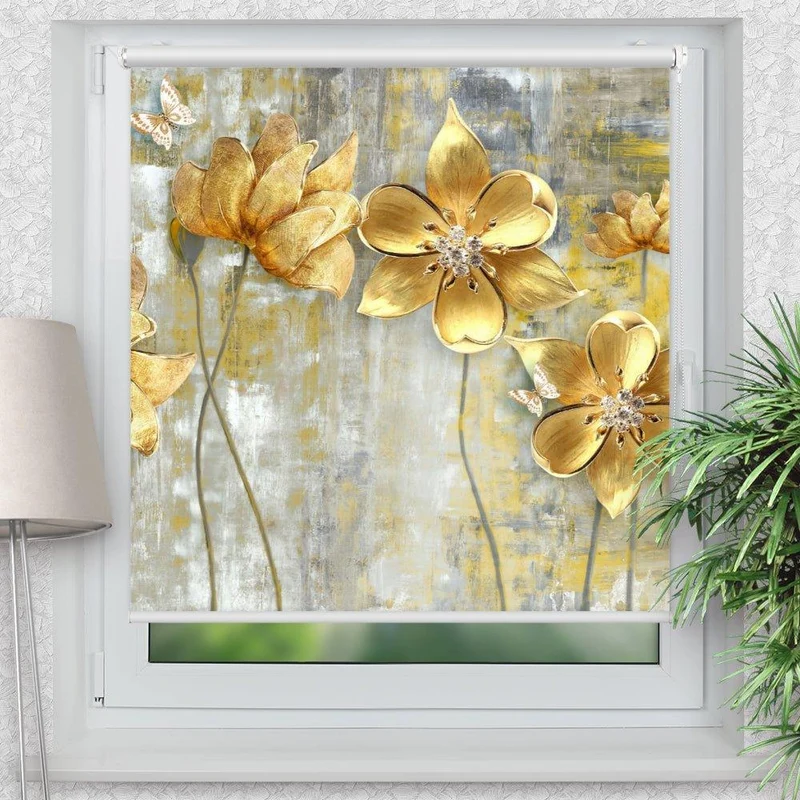 Klemmfix Rollo "Blumen gold" | Motiv-Klemmrollo