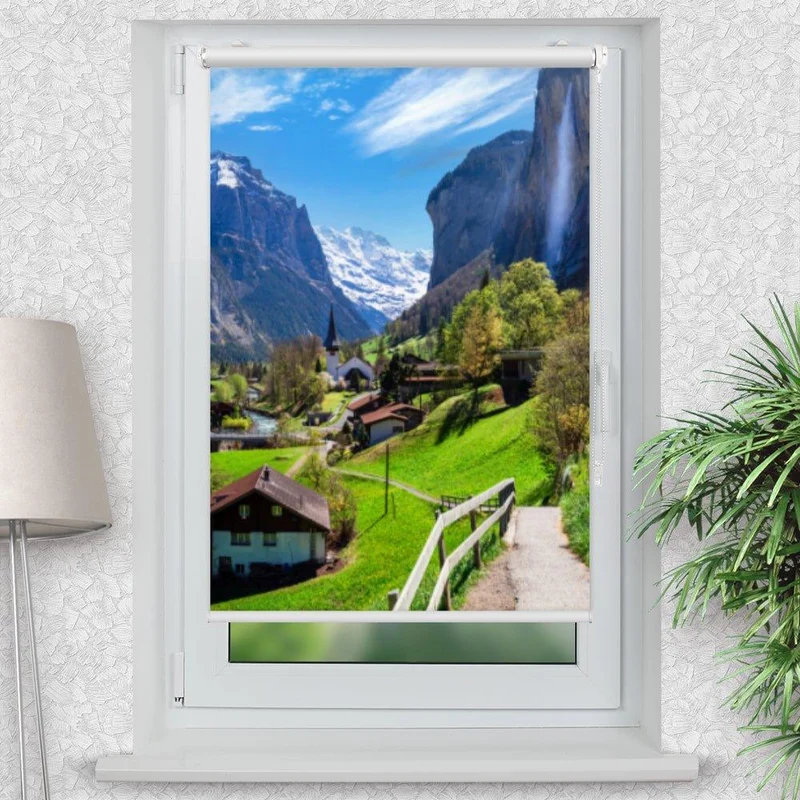 Klemmfix Rollo "Schweiz Wasserfall" | Motiv-Klemmrollo