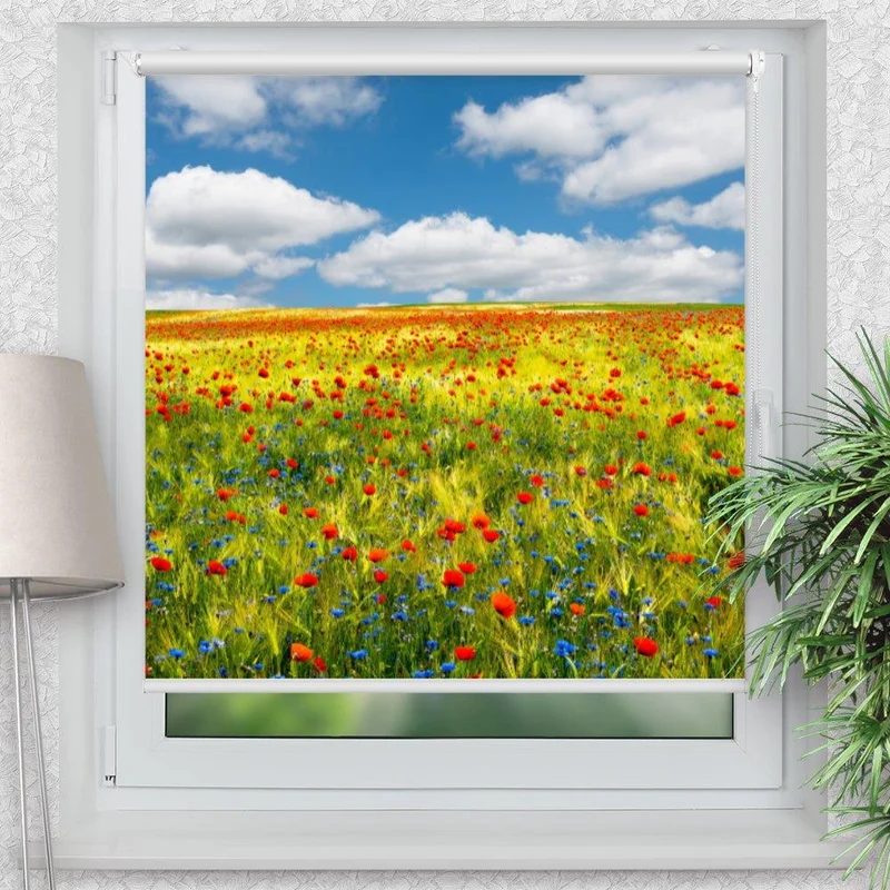 Klemmfix Rollo "Kornfeld Mohnblumen" | Motiv-Klemmrollo