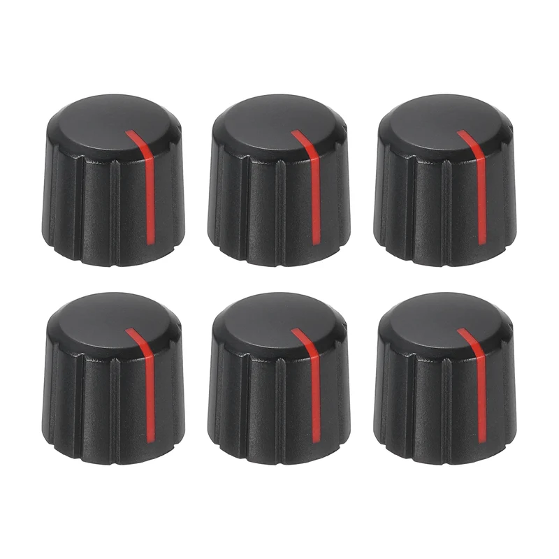 6pcs Potentiometer Knobs 6mm Knurled Shaft Hole Black Red
