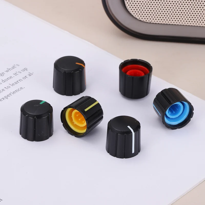 6pcs Potentiometer Knobs 6mm Knurled Shaft Hole Black Red