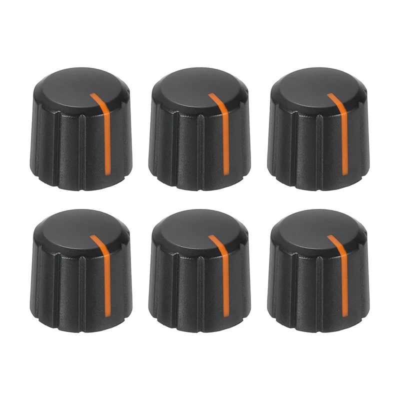 6pcs Potentiometer Knobs 6mm Knurled Shaft Hole Black Orange