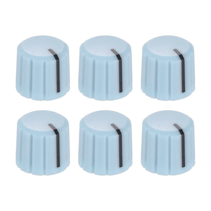 6pcs Potentiometer Knobs 6mm Knurled Shaft Light Blue Black