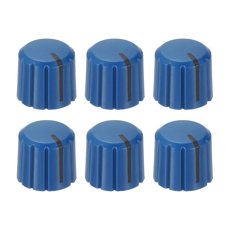 6pcs Potentiometer Knobs 6mm Knurled Shaft Hole Blue Black