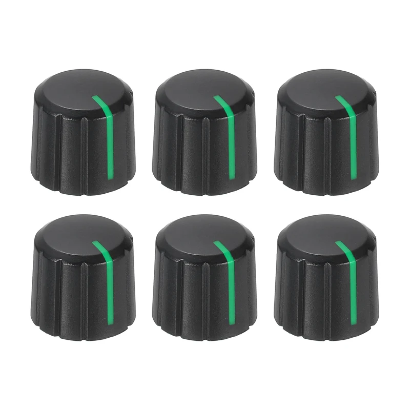 6pcs Potentiometer Knobs 6mm Knurled Shaft Hole Black Green