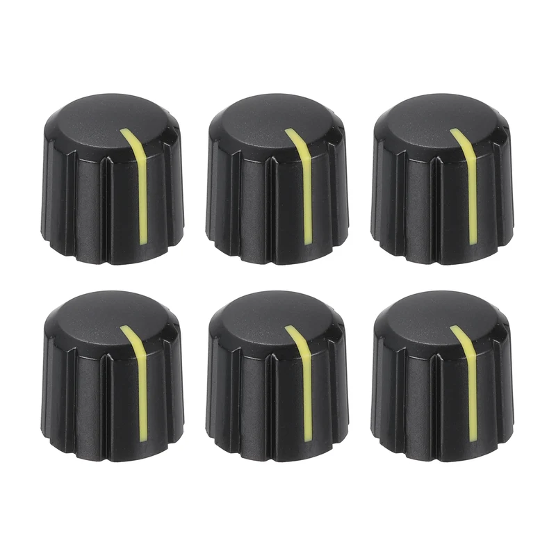 6pcs Potentiometer Knobs 6mm Knurled Shaft Hole Black Yellow