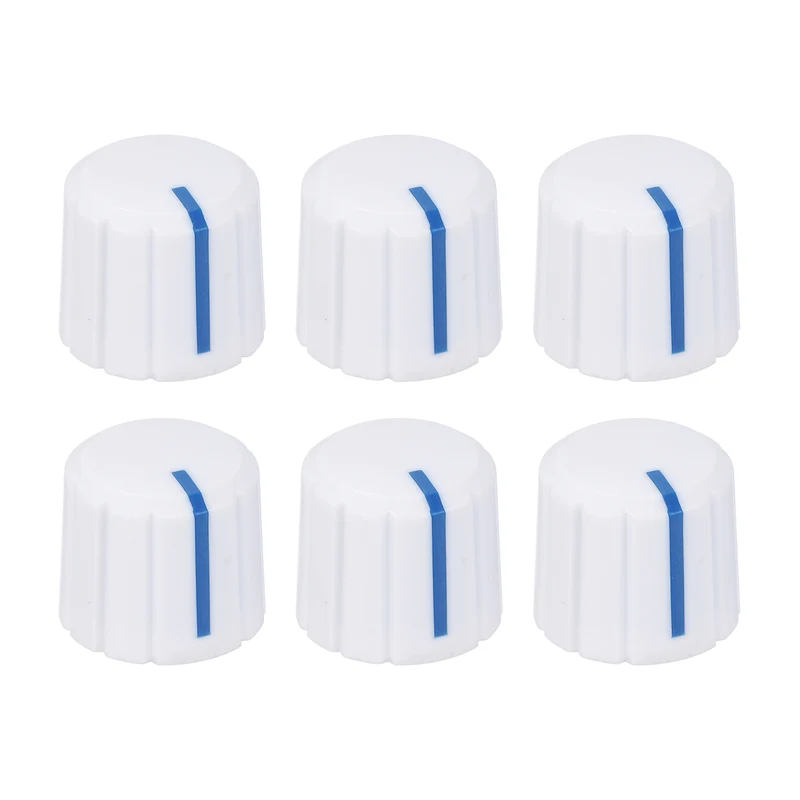 6pcs Potentiometer Knobs 6mm Knurled Shaft Hole White Blue