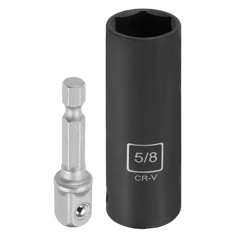 3/8" 6-Point Impact Socket, H5/8" Socket 70mm l with 1/4" Hex Shank Adapter