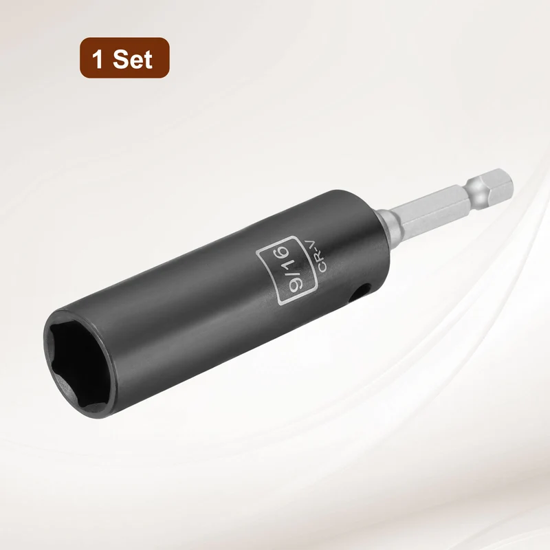 3/8" 6-Point Impact Socket, H9/16" Socket 70mm l with 1/4" Hex Shank Adapter