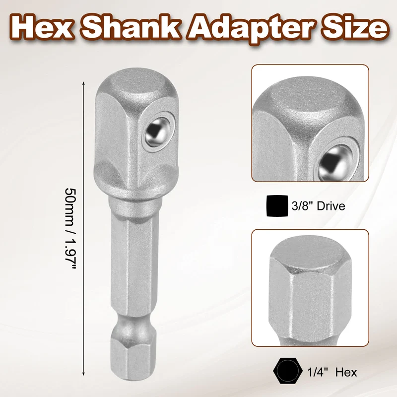 3/8" 6-Point Impact Socket, H7/16" Socket 70mm l with 1/4" Hex Shank Adapter
