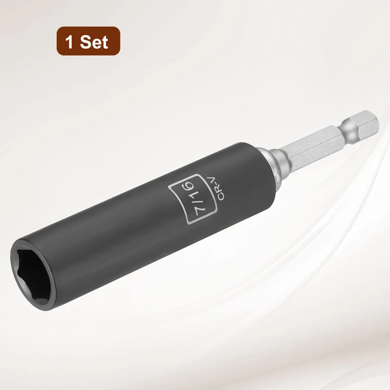 3/8" 6-Point Impact Socket, H7/16" Socket 70mm l with 1/4" Hex Shank Adapter