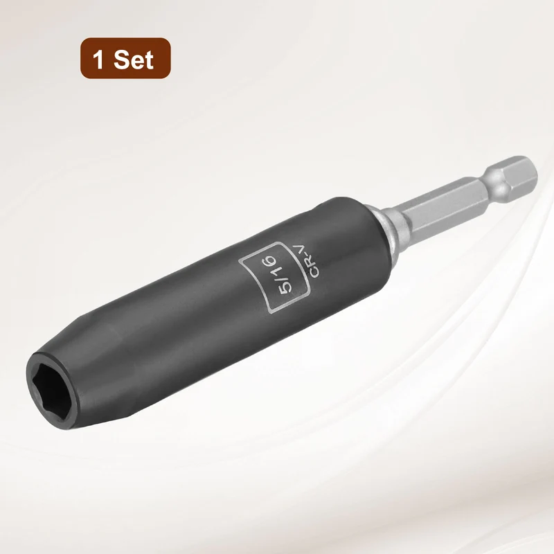 3/8" 6-Point Impact Socket, H5/16" Socket 70mm l with 1/4" Hex Shank Adapter