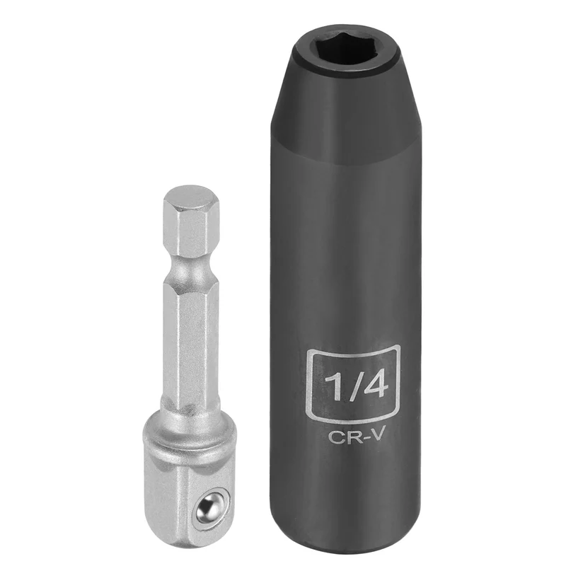 3/8" 6-Point Impact Socket, H1/4" Socket 70mm l with 1/4" Hex Shank Adapter