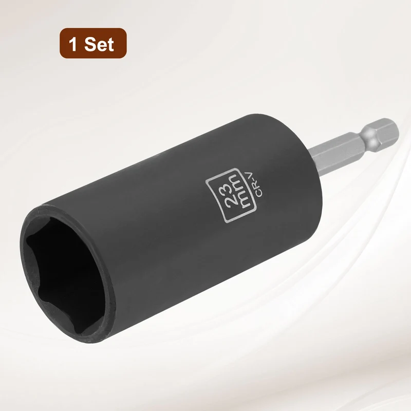 3/8" 6-Point Impact Socket, 23mm Socket 70mm l with 1/4" Hex Shank Adapter