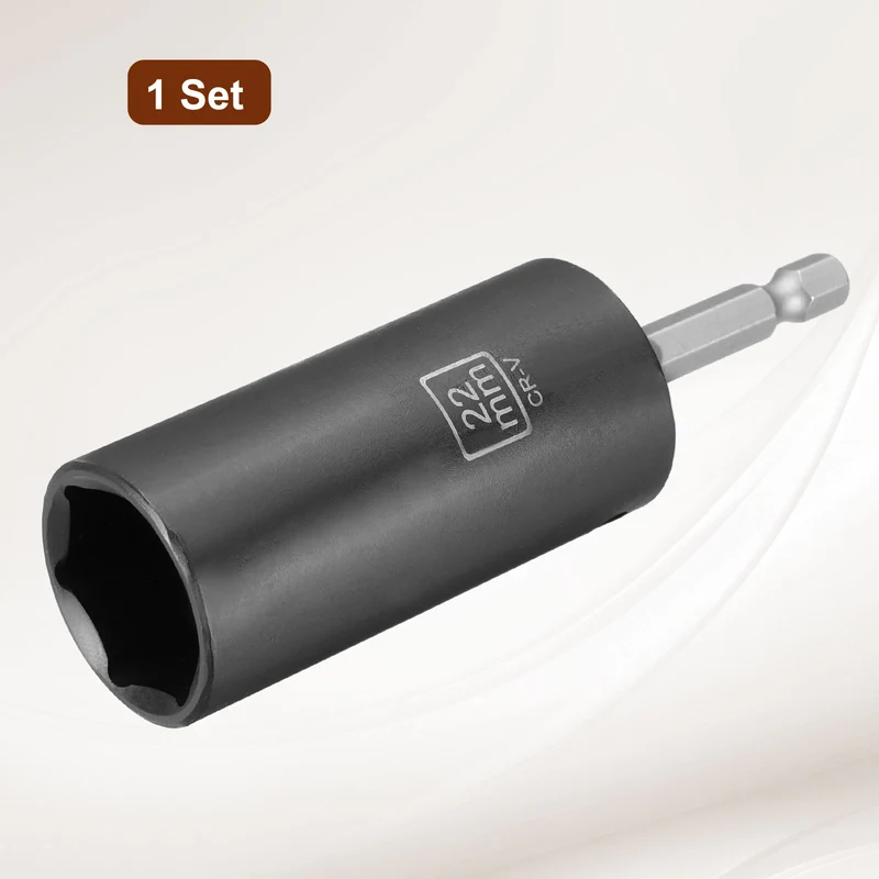 3/8" 6-Point Impact Socket, 22mm Socket 70mm l with 1/4" Hex Shank Adapter