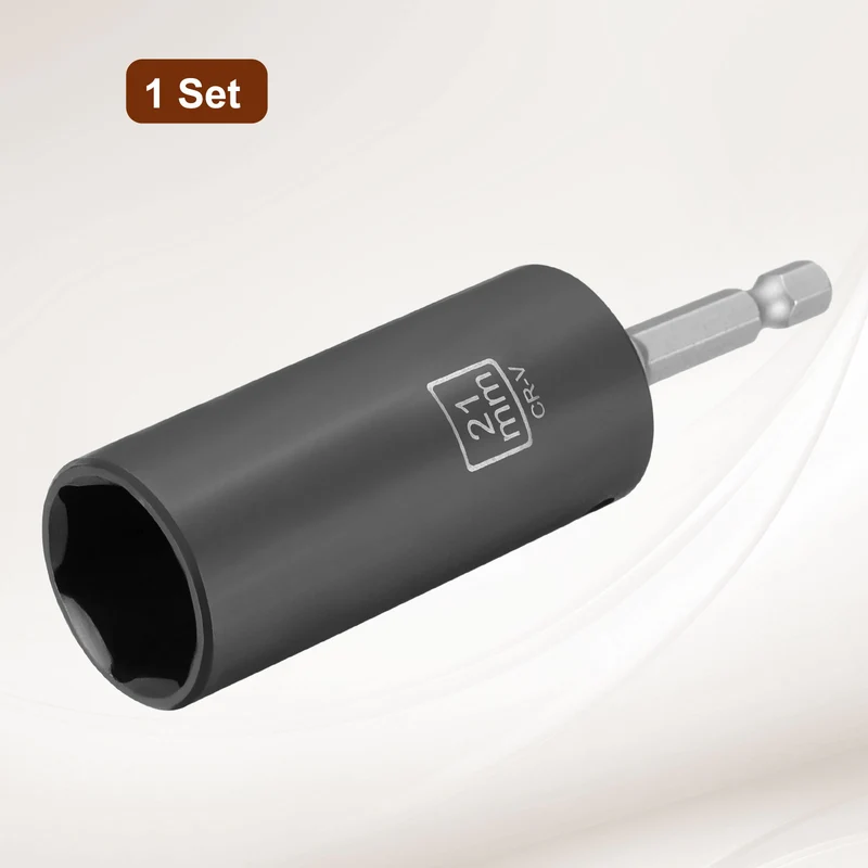 3/8" 6-Point Impact Socket, 21mm Socket 70mm l with 1/4" Hex Shank Adapter