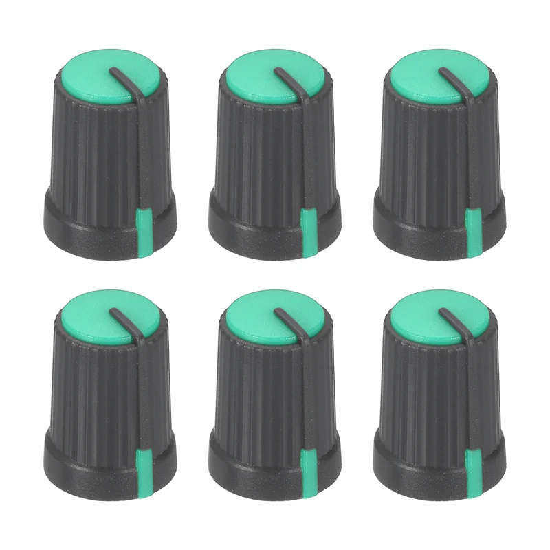 6pcs Potentiometer Knobs 6mm D Type Shaft Hole Gray Green