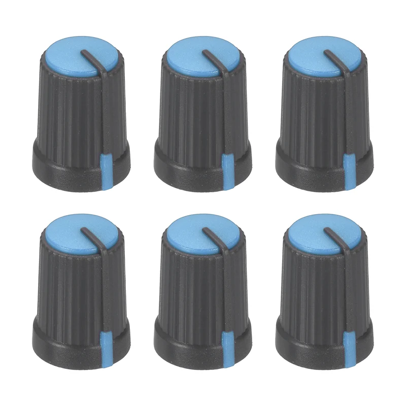 6pcs Potentiometer Knobs 6mm D Type Shaft Hole Gray Blue