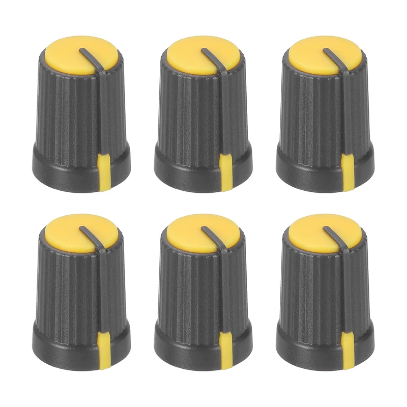 6pcs Potentiometer Knobs 6mm D Type Shaft Hole Gray Yellow