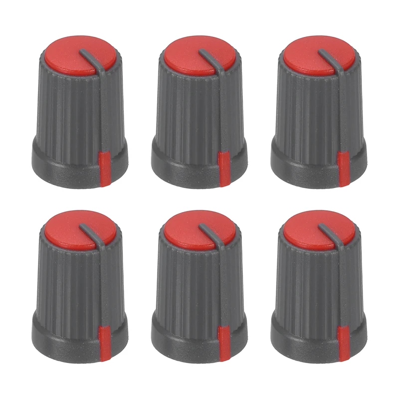 6pcs Potentiometer Knobs 6mm D Type Shaft Hole Gray Red