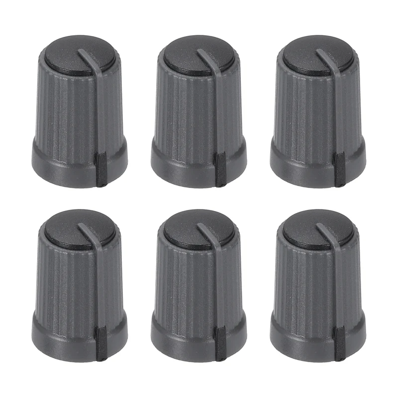 6pcs Potentiometer Knobs 6mm D Type Shaft Hole Gray Black