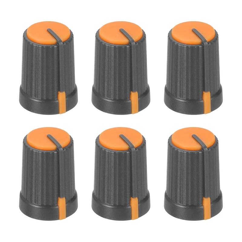 6pcs Potentiometer Knobs 6mm D Type Shaft Hole Gray Orange