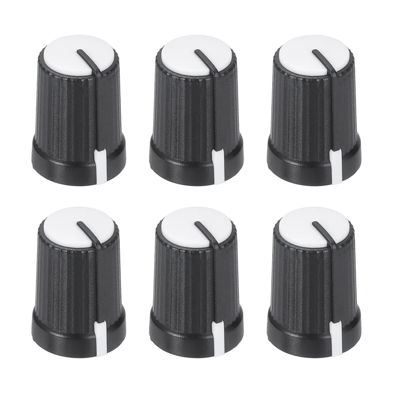6pcs Potentiometer Knobs 6mm D Type Shaft Hole Black White