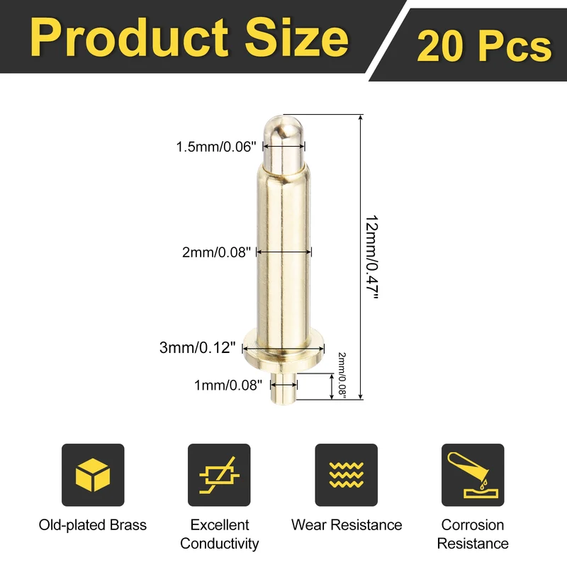 20Pcs 10mm Spring Loaded PogoPins Test Pin Probes Connector Plug-In Type