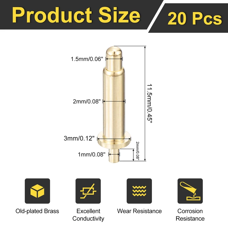 20Pcs 9.5mm Spring Loaded PogoPins Test Pin Probes Connector Plug-In Type