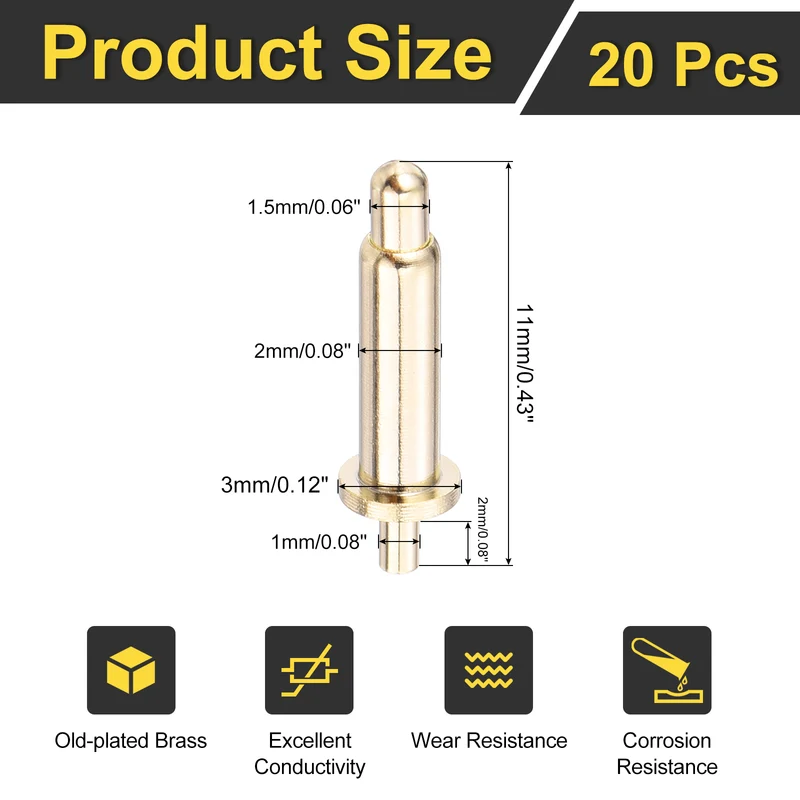 20Pcs 9mm Spring Loaded PogoPins Test Pin Probes Connector Plug-In Type