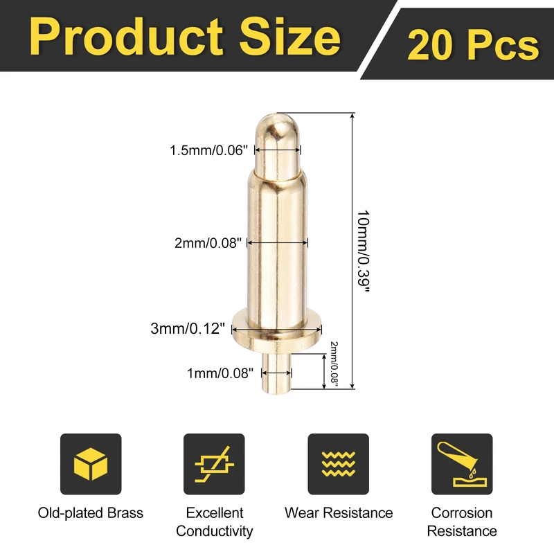 20Pcs 8mm Spring Loaded PogoPins Test Pin Probes Connector Plug-In Type