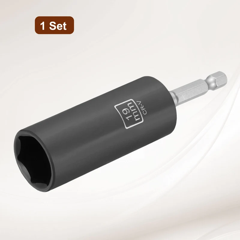 3/8" 6-Point Impact Socket, 19mm Socket 70mm l with 1/4" Hex Shank Adapter