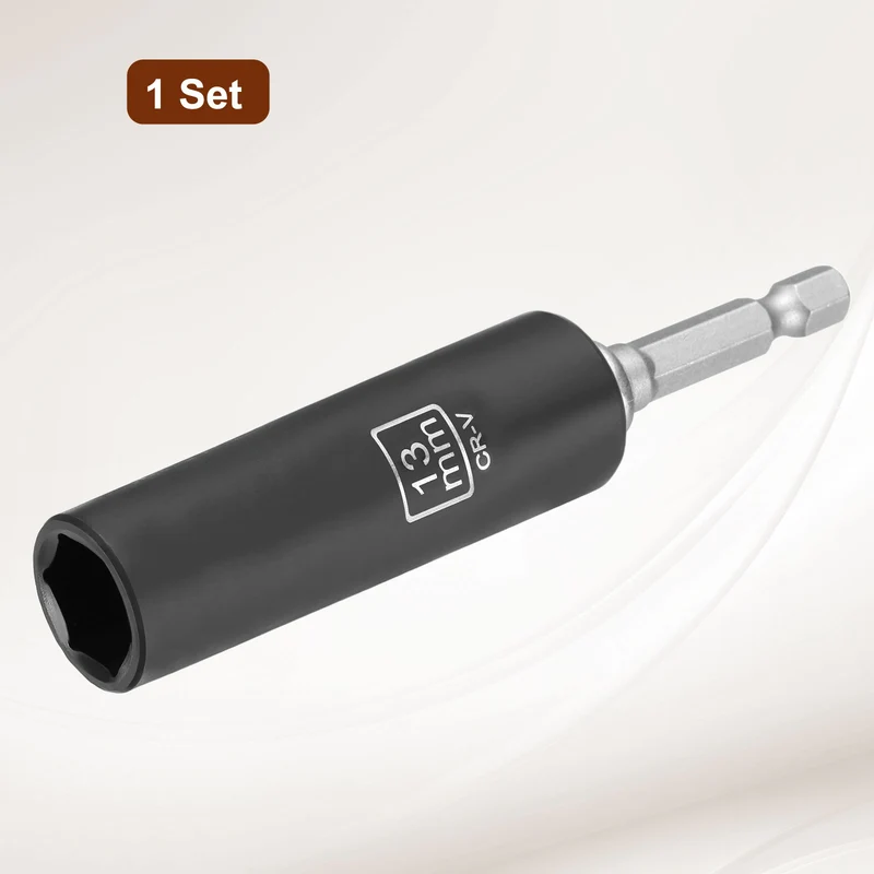 3/8" 6-Point Impact Socket, 13mm Socket 70mm l with 1/4" Hex Shank Adapter