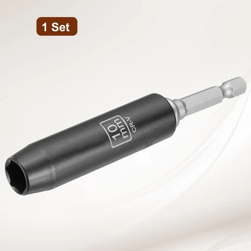 3/8" 6-Point Impact Socket, 10mm Socket 70mm l with 1/4" Hex Shank Adapter