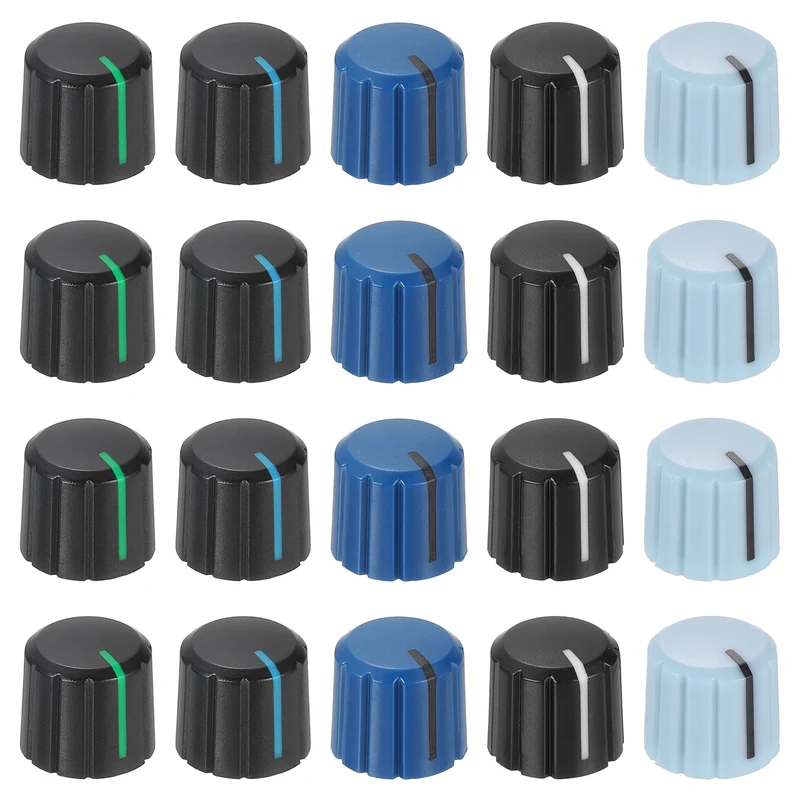 20pcs Potentiometer Knobs 6mm Black Green Blue Black
