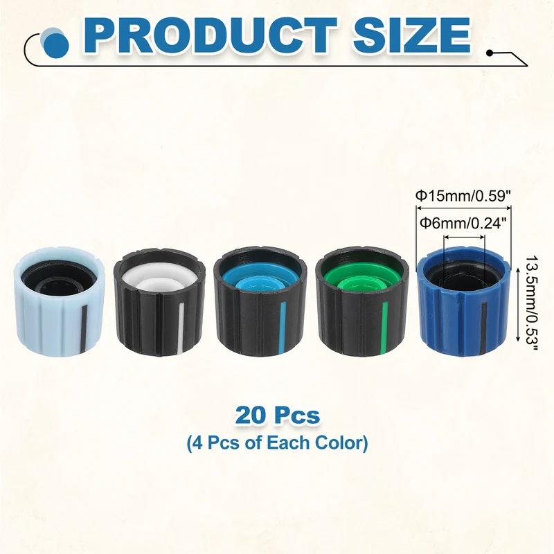 20pcs Potentiometer Knobs 6mm Black Green Blue Black