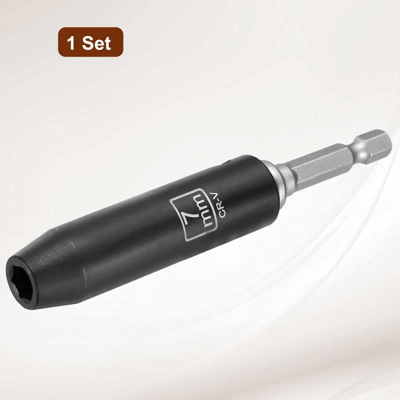 3/8" 6-Point Impact Socket, 7mm Socket 70mm l with 1/4" Hex Shank Adapter