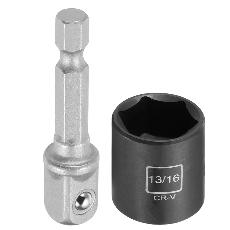 3/8" 6-Point Impact Socket, H13/16" Socket 30mm l with 1/4" Hex Shank Adapter