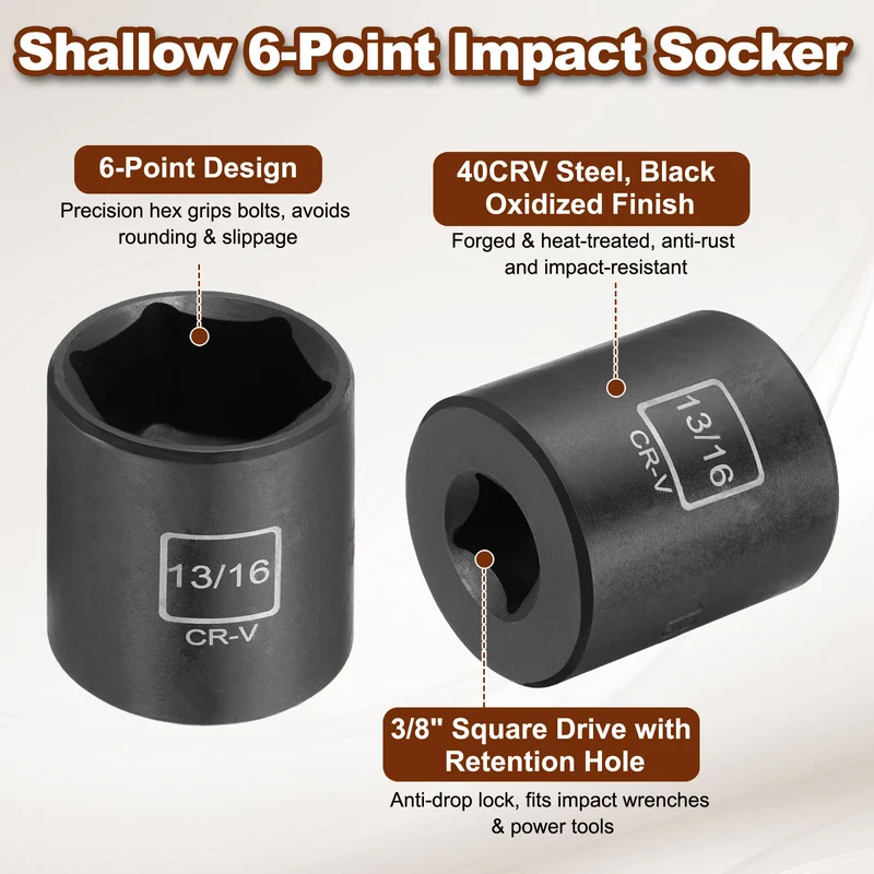 3/8" 6-Point Impact Socket, H13/16" Socket 30mm l with 1/4" Hex Shank Adapter