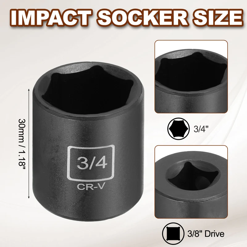 3/8" 6-Point Impact Socket, H3/4" Socket 30mm l with 1/4" Hex Shank Adapter
