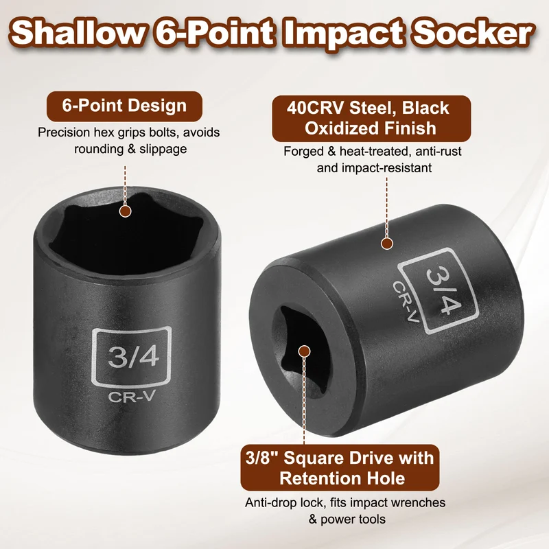 3/8" 6-Point Impact Socket, H3/4" Socket 30mm l with 1/4" Hex Shank Adapter