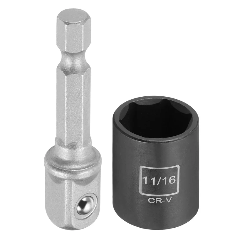 3/8" 6-Point Impact Socket, H11/16" Socket 30mm l with 1/4" Hex Shank Adapter