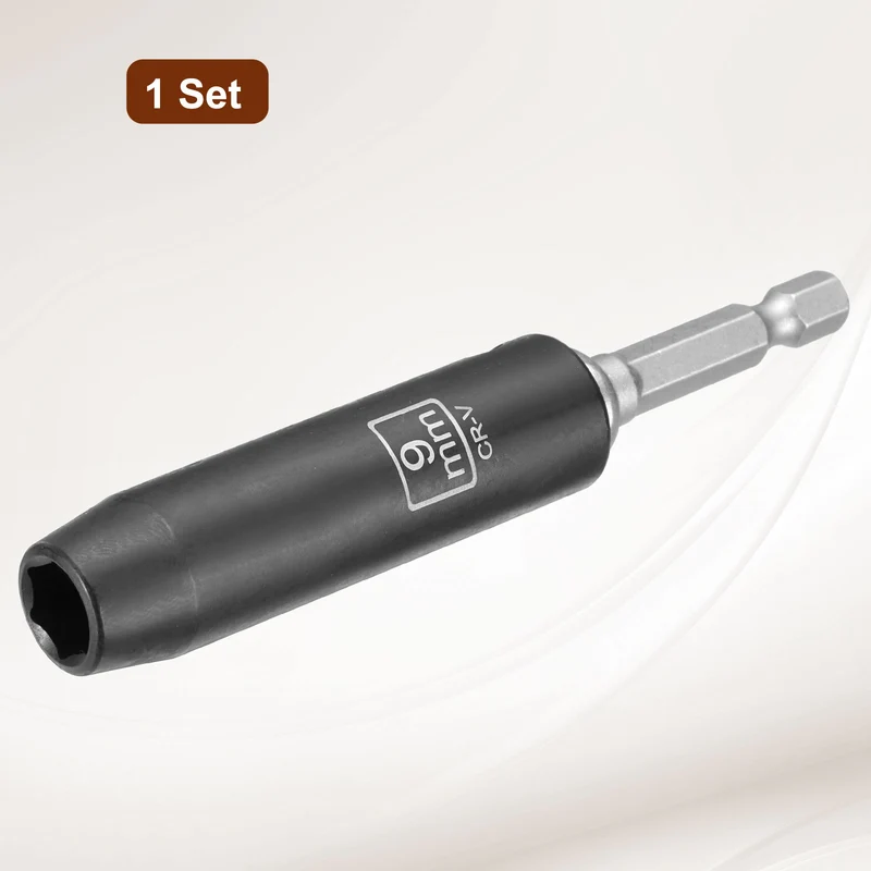 3/8" 6-Point Impact Socket, 9mm Socket 70mm l with 1/4" Hex Shank Adapter