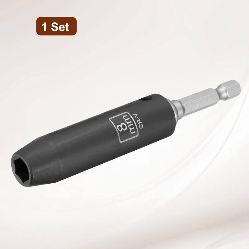 3/8" 6-Point Impact Socket, 8mm Socket 70mm l with 1/4" Hex Shank Adapter