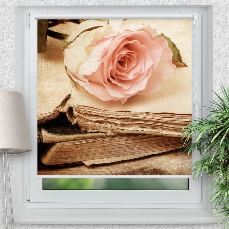 Klemmfix Rollo "Rose Buch vintage" | Motiv-Klemmrollo