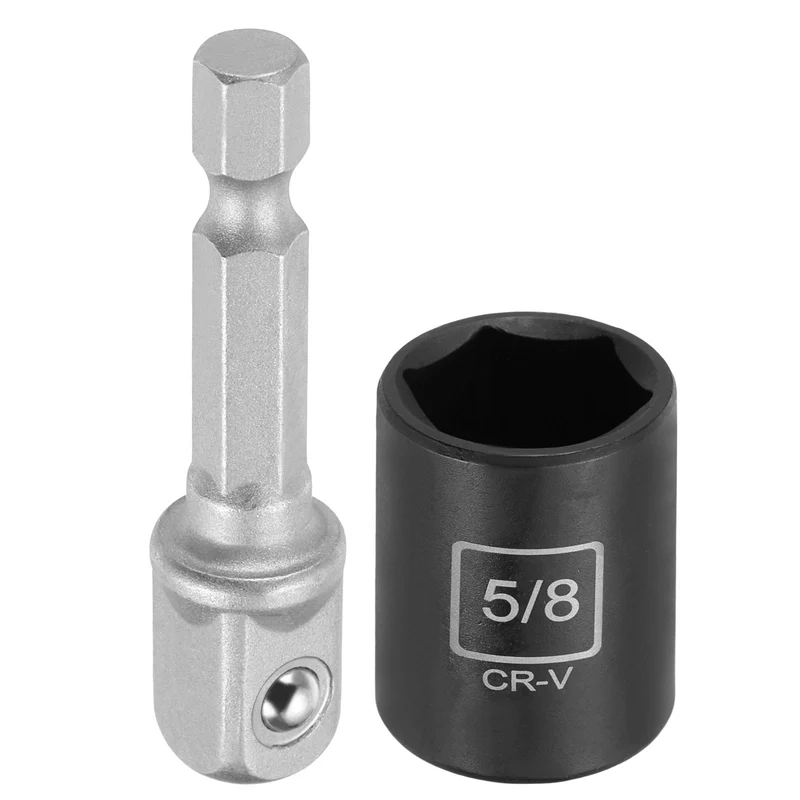 3/8" 6-Point Impact Socket, H5/8" Socket 30mm l with 1/4" Hex Shank Adapter