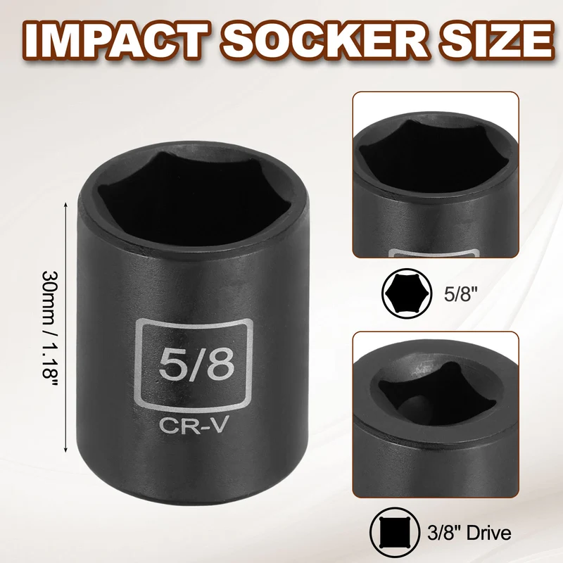 3/8" 6-Point Impact Socket, H5/8" Socket 30mm l with 1/4" Hex Shank Adapter